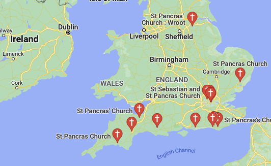 A map of england with red pins Description automatically generated
